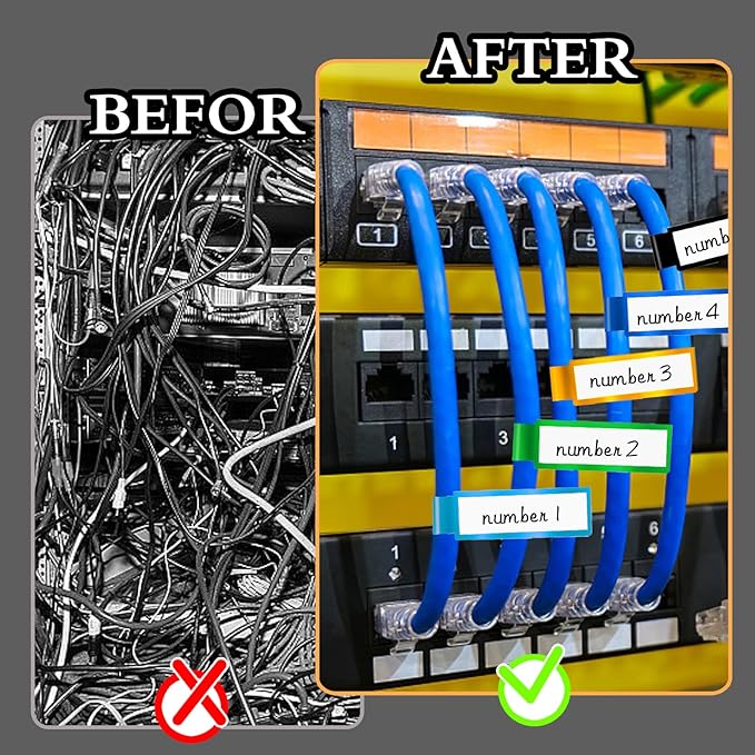 300 PCS Waterproof Cable Tags, 10 Colors Wire Labels for Management, Color Border Cord Labels Can Write On, Self Adhesive