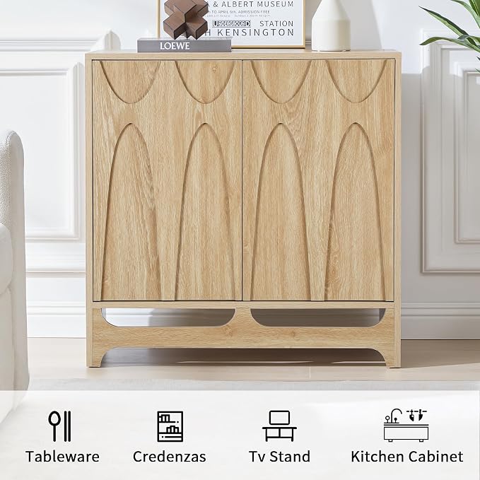 Bifins Sideboard Buffet Cabinet with Storage Set of 2, 63” Mid Century Modern Storage Cabinet with Adjustable Shelf and 4 Doors for Dining Room, Living Room,Entry