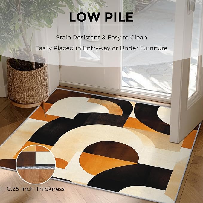 Mid Century Modern Rugs for Bedroom Decor, 3x5 ft, Abstract Geo Area Rugs for Living Room, Soft Non Slip Washable MCM Geometric Carpet Home Decorations Dt-Ghf-28
