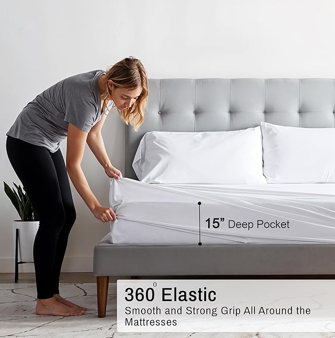 RUVANTI 100% Organic Cotton Sheets Full Size, Percale Weave, GOTS Certified, 4-Piece Set, Deep Pocket 15", Crisp & Breathable, Soft Durable Bedding, Sábanas Algodón Orgánico – Bright White