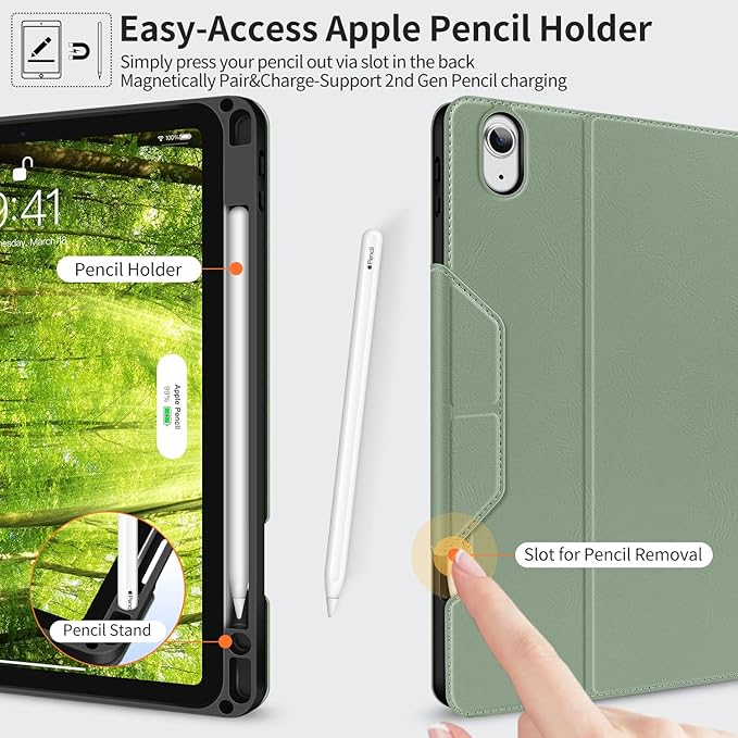 H HOLIMET Case for iPad Air 11 inch M3 2025 2024/iPad Air 5th Generation 2022/iPad Air 4th Generation 2020 10.9 Inch with Pencil Holder Shockproof Protective Cover for iPad Air 6/5/4 Vegan Leather