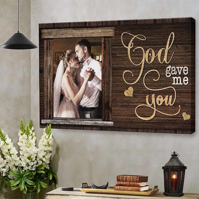 Dem Canvas Personalized Canvas Prints, Custom Photo And Name, God Gave Me You, Wedding Gifts For Couple Anniversary Wedding Engagement Gift For Couples Canvas (24x16)