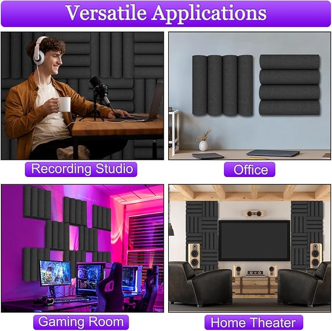 TroyStudio Thick Acoustic Foam Panels, 12 X 12 X 2 Inches 12 Pcs Circle Sound Absorbing Foam, Dense Soundproof Padding Tile, Recording Studio Absorber, Decorative 3D Wall Ceiling Panel