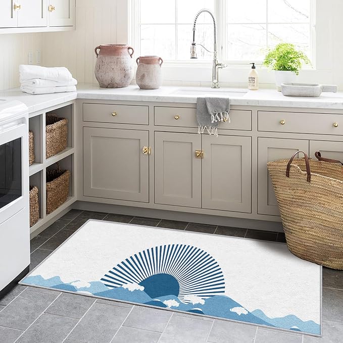 Boho Sunshine Runner Rug 2x6, Japanese Landscape Design, Modern Coastal Area Rug Washable Hallway Rugs Non-Slip Floor Carpet Runner for Bedroom, Narrow Hallway, Kitchen Aisle