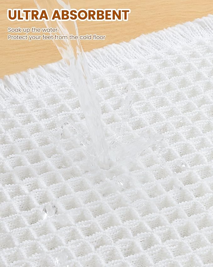 Smiry Waffle Bath Mat 30x18, Extra Soft Absorbent Bathroom Rugs, Non Slip Machine Washable Quick Dry Bath Rugs for Bathroom Floor, Tub, Shower, Home Decor Accessories, White