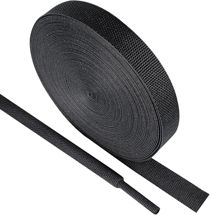 SUNNAREPOON Black 2:1 Ratio Automotive Heat Shrink Braided Sleeving,Wear-Resistant Flat Woven Shrinkable Sleeve Fabric Car Cable Wires Hoses Protection (3/8"-66ft)