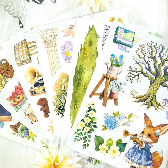 Snycler Sticker Book - 20 Sheets Vintage PET Stickers for Scrapbooking, Junk Journaling, Ephemera, and Decorative Crafts-Concert in The Forest