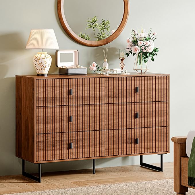 Chrangmay Modern Chest of Drawers with 6 Drawers,Deep Drawers,Clothes Organizer,Large Storage Cabinet for Living Room, Bedroom,Hallway,with Anti-Tipping Device,Brown