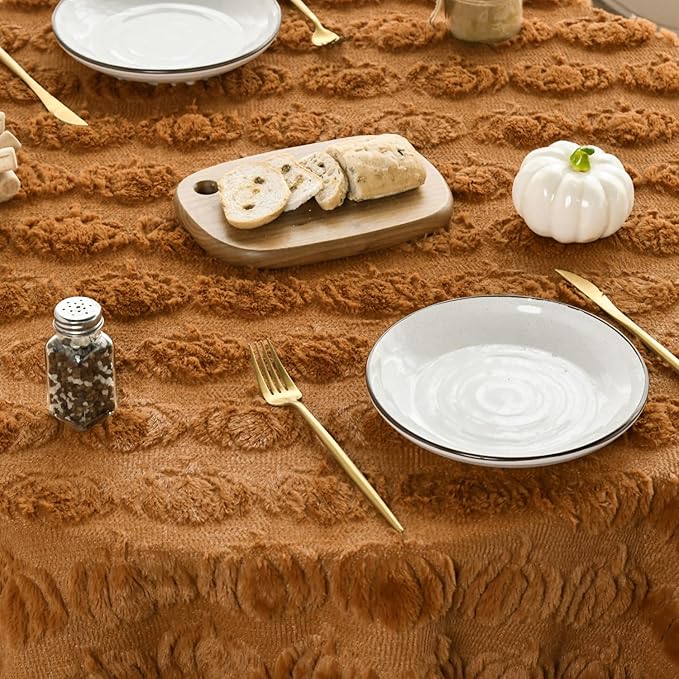Horaldaily Fall Tablecloth 60x104 Inch Rectangular, Caramel Soft Plush Faux Fur Pumpkin Table Cover, Thanksgiving Autumn Harvest Dining Table Decoration for Home Party Dinner