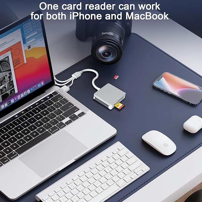 5-in-1 Memory Stick Pro Duo Adapter, USB C SD Card Reader for iPhone with Lightning/USB-C/USB 3.0 Connectors, Compatible with SD/Micro SD/MS/CF/XD Cards, Memory Stick Pro Duo Reader for Android/PC/Mac