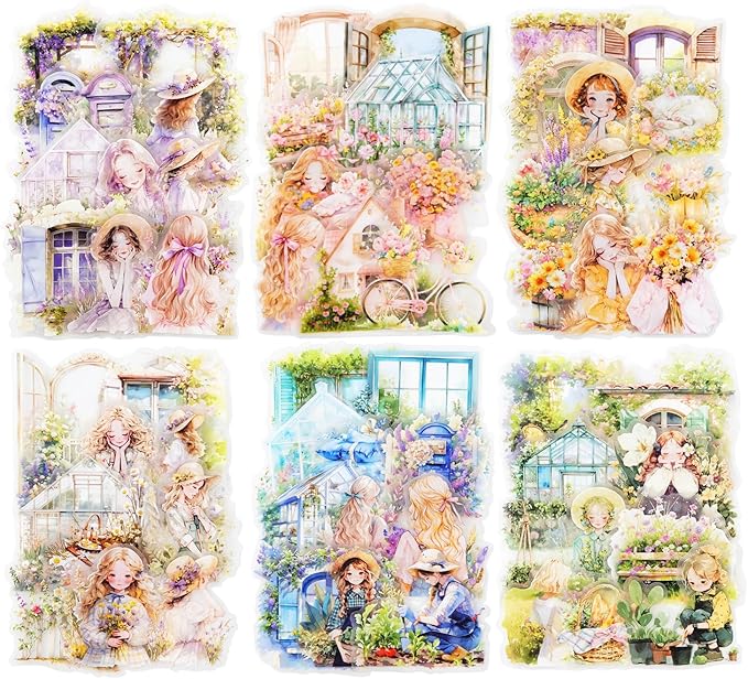 AuriicLeaf Healing Garden PET Stickers, 90 Pcs Whimsical Floral Ephemera for Scrapbooking, Journaling, DIY Crafting, and Art Supplies
