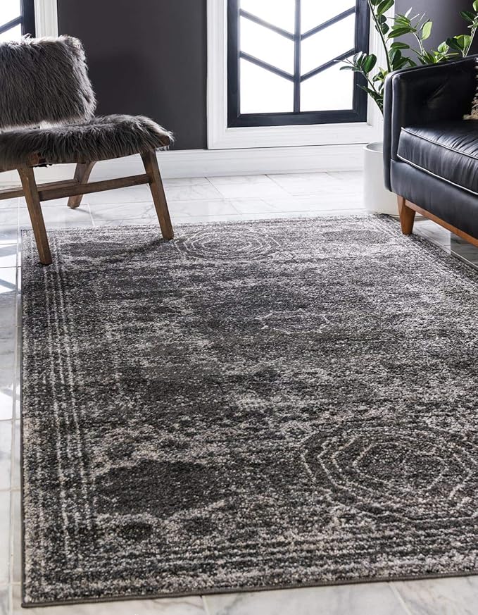 Unique Loom Bromley Collection Area Rug - Wells (6' 1" x 9' Rectangle, Dark Gray/ Gray)