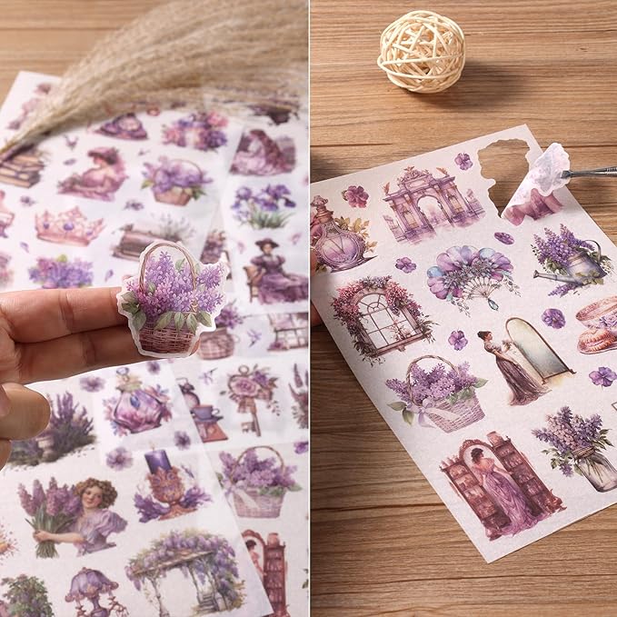 Auguro Vintage Ephemera Sticker 24 Sheets precut 300 washi Stickers Paper Girls Journal Stickers for Adults Junk Journal Sticker Book Scrapbooking Supplies