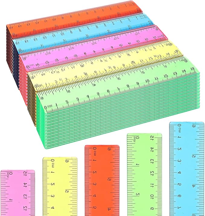 120 Pcs 6 Inch Rulers Bulk Plastic Flexible Small Straight Rulers with Inches and Centimeters First Day of School Gift for Students Back to School Office Supplies(Colorful, Transparent)