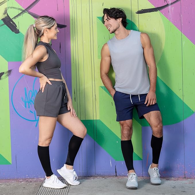 Calf Compression Sleeves for Men and Women - (2 Pair) Footless Compression Socks Support for Running, Cycling, Sports - Leg Sleeve Brace, Helps with Pain Relief