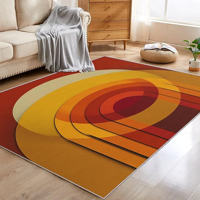 Mid Century Modern Rugs for Home Decor, 4x5 ft, Abstract Circle Area Rugs for Living Room, Soft Non Slip Washable Retro 70s Geometric Carpet Bedroom Decorations Dt-Ghf-69