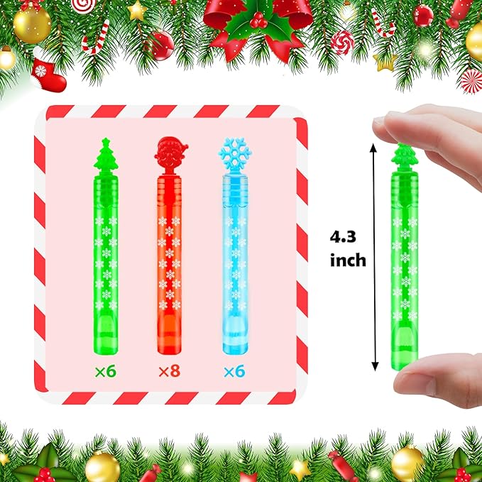 Christmas Mini Bubbles Wand Party Favors for Toddlers 20 Pack, Christmas Small Toys Gifts Goody Bag Stocking Stuffers Fillers for Kids, Xmas School Prizes Non Candy Treats Trinkets for Students