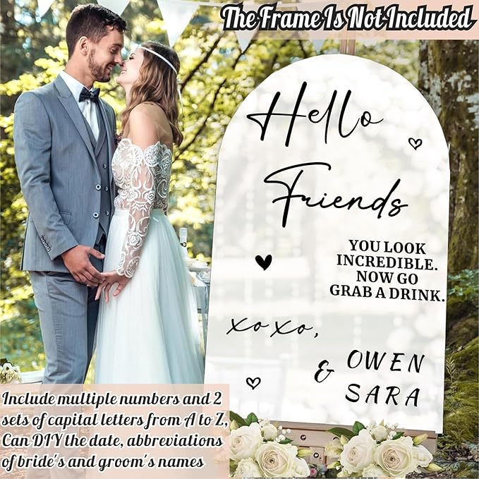 Custom Name Wedding Mirror Decals Welcome to Our Wedding Signs for Glass Mirror DIY Names Vinyl Letters Weddings Stickers Removable Hello Friends Sign for Party Reception Display Marriage Decoration