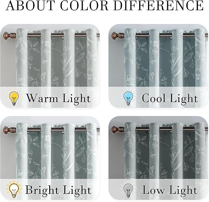 ChrisDowa Grey 100% Blackout Floral Curtains 72 Inches Long 2 Panels for Bedroom Living Room White Flower Patterned Room Darkening Thermal Insulated Soundproof Grommet Window Treatments Drapes,52X72