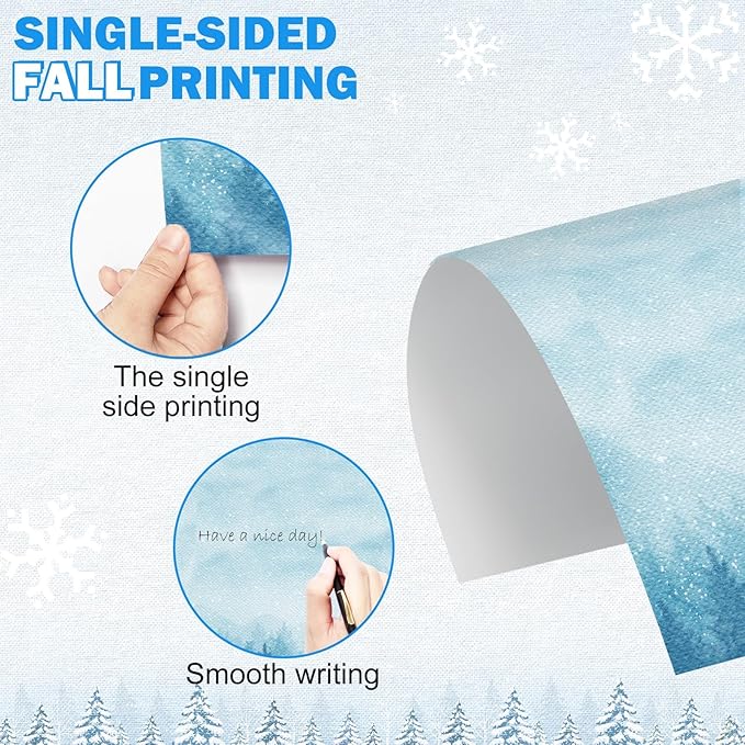 EggSun 250Pcs Christmas Winter Stationery Paper and Envelope Set with 100 Letterhead Papers and 50 Envelopes, 10 Design for Letter Writing Invitations Computer Holidays Party Notes, 8.5x11 Inch-Snowy