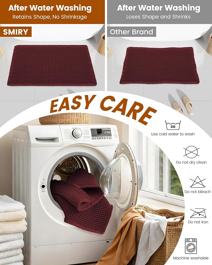 Smiry Waffle Bath Mat 72x24, Extra Soft Absorbent Bathroom Rugs, Non Slip Machine Washable Quick Dry Bath Rugs for Bathroom Floor, Tub, Shower, Home Decor Accessories, Burgundy