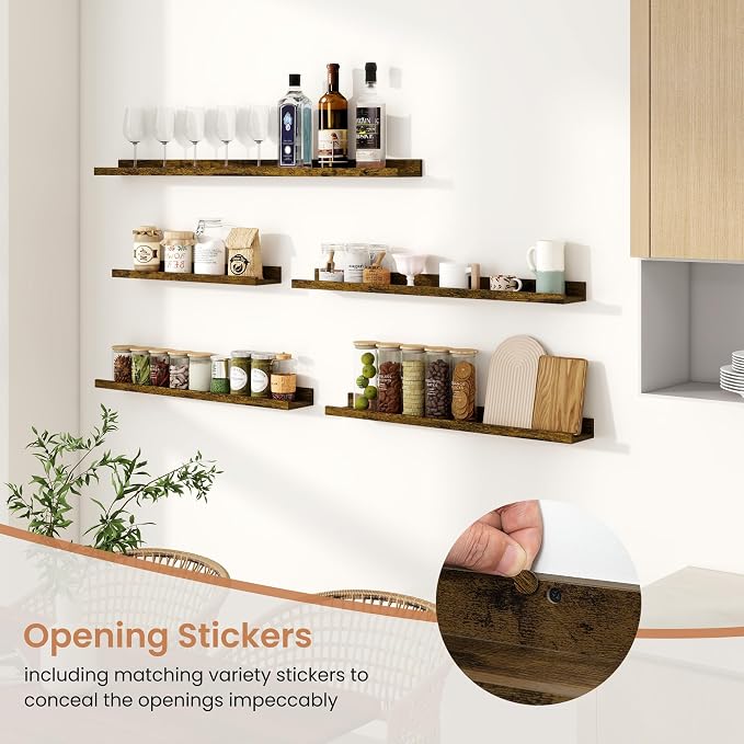 Dreamland Picture Ledge Shelf for Wall, Floating Shelves Set of 2,48 inch Long Floating Shelves with Lip for Living Room,Bedroom,Bathroom,Kitchen,Rustic Brown