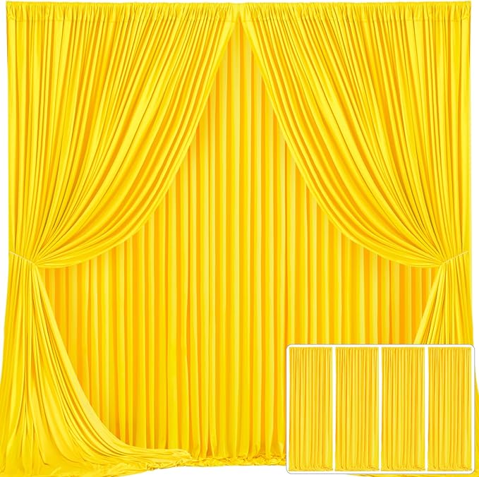 4 Panels Yellow Backdrop Curtain for Parties Wrinkle Free Lemon Yellow Photo Curtains Backdrop Drapes Fabric Decoration for Birthday Party Wedding Baby Shower 20ft(W) x 10ft(H)