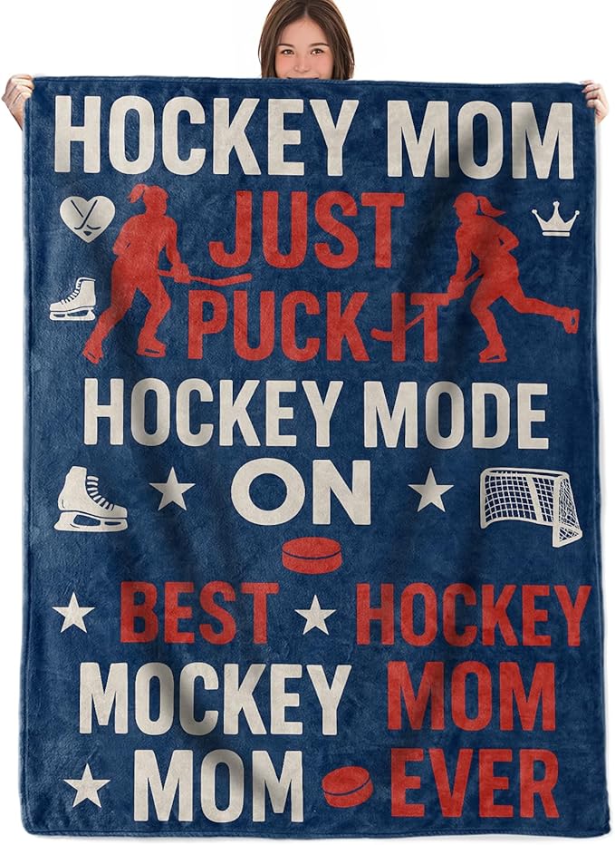 Hockey Mom Throw Blanket Gifts for Boys Girls Kids Adults, Hockey Icons Flannel Blankets for Travel Sofa Living Room Decor 40"x50"
