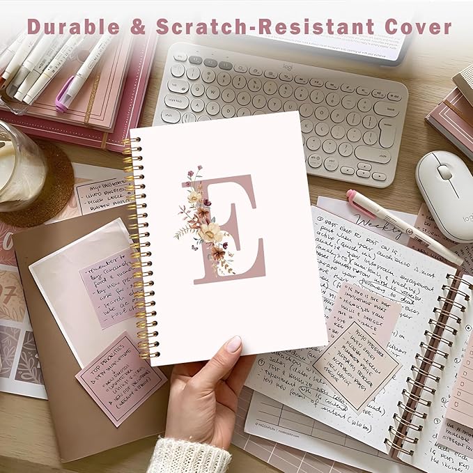 Lacama Pink Initial Letter E Notebook Journal, Aesthetic Wildflower Personalized Spiral Notebook, Customized Monogrammed Gifts, Birthday Gifts for Women, School Supplies, Office Supplies 5.5x8.3