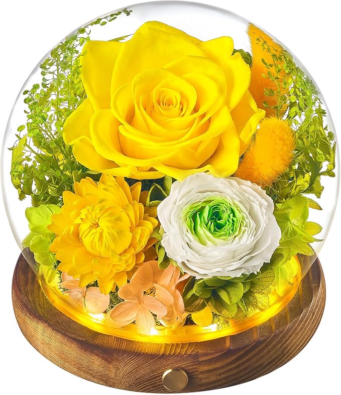 Forever Flowers for Delivery Prime, Preserved Rose in Glass Dome, Gifts for Women Birthday, Long-Lasting Flowers for Mom Wife Grandma Valentine's Day Mother's Day Christmas Anniversary, Yellow