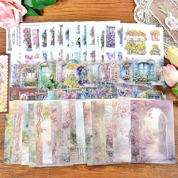 Plants Floral Scrapbook Stickers 54Page Vintage Natural Butterfly Garden Flowers Stickers Books for Scrapbooking Supplies Aesthetic Junk Journal Journaling Craft