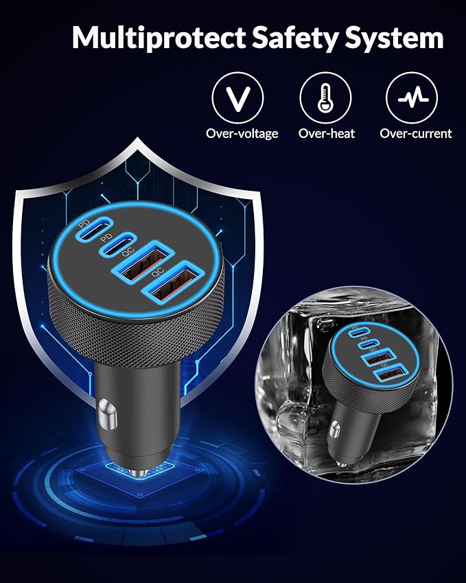 [2-Pack] Car Charger USB C, 4 in 1 90W Fast Charging 4-Port Dual 45W USBC & USB A Phone Car Charger Cargador Carro Lighter Adapter for iPhone 17 16 15 14 13 12 Pro Max, iPad, Galaxy, Tablet, Android