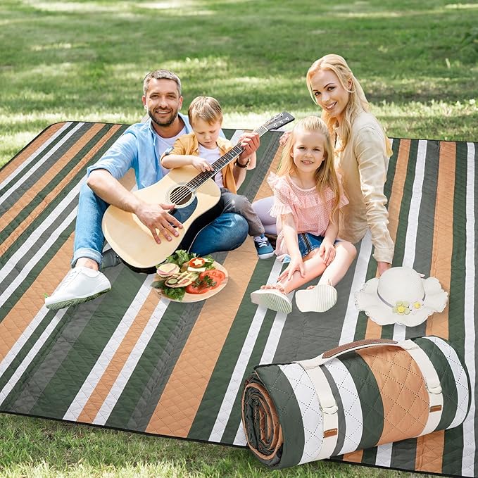 Picnic Blankets Outdoor Extra Large - 80"x80" Waterproof Beach Blanket, Machine Washable 3-Layer Foldable Park Mat with Sandproof Backing for Grass, Hiking, Travel, Concerts, Indoor (Orange)