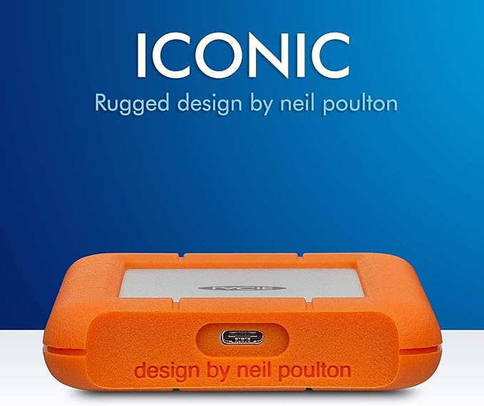 LaCie Rugged USB-C 2TB External Hard Drive Portable HDD – USB 3.0 compatible, Drop Shock Dust Rain Resistant, for Mac and PC Computer Desktop Workstation Laptop, 1 Month Adobe CC (STFR2000800)