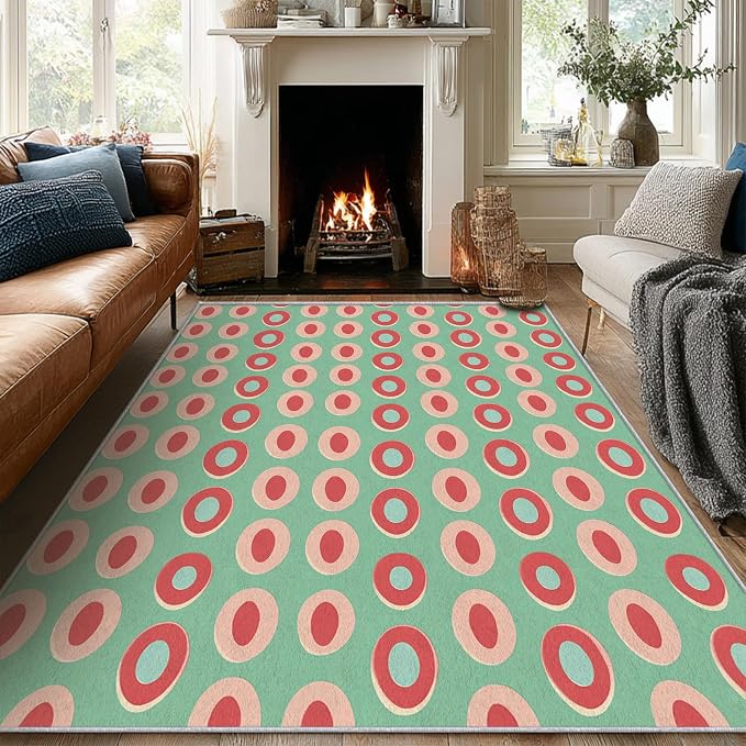 Mid Century Modern Throw Rugs 2x3, Geometric Retro Washable 2 x 3 Indoor Door Mat for Entryway, Bedroom, Kitchen, Low Pile Non Slip Stain Resistant, Mid Century Home Decor & M915