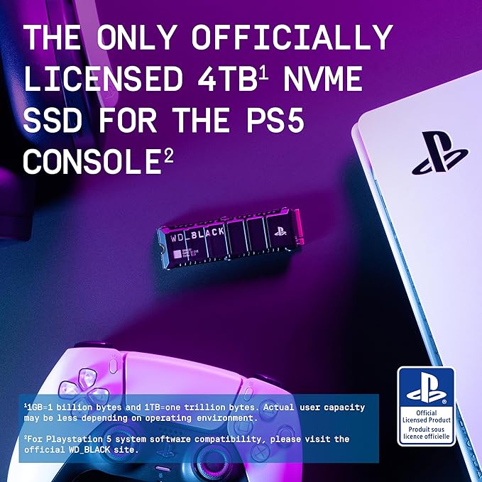 WD_BLACK 4TB SN850P NVMe M.2 SSD Officially Licensed Storage Expansion for PS5 Consoles, up to 7,300MB/s, with heatsink - WDBBYV0040BNC-WRSN,Black