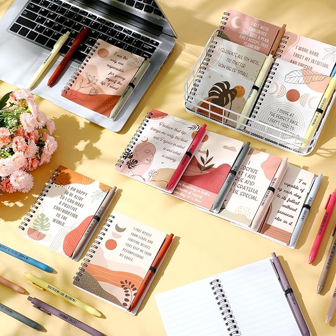 Kosiz 72 Pcs/36 Set Positive Affirmation Gifts Gratitude Spiral Notebooks with Pens Motivational Encouragement Notepads Daily Affirmations Journal for Women Valentine Galentine Gifts (Rainbow)