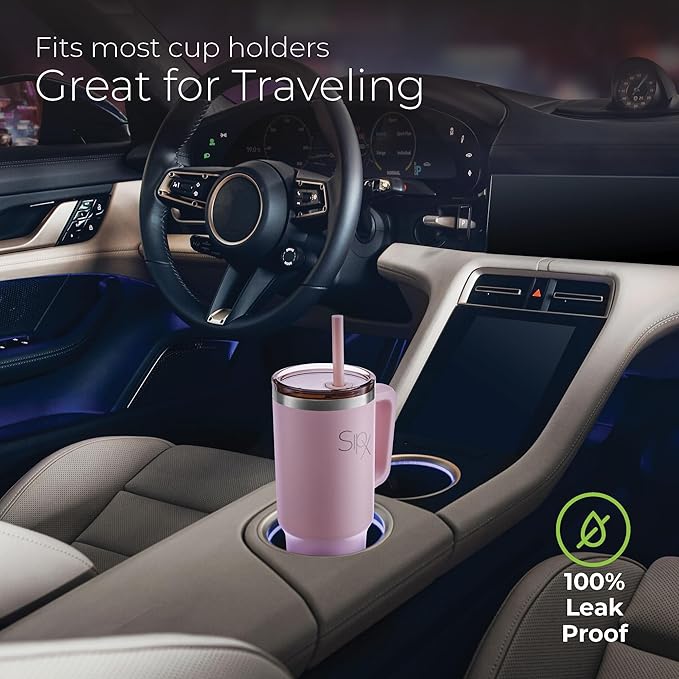 SIPX™ 40 oz Insulated Tumbler with Handle & Straw – Vacuum Insulated Stainless Steel, Leakproof, Cupholder Friendly – Perfect for Iced Coffee, Water & Travel – Pink