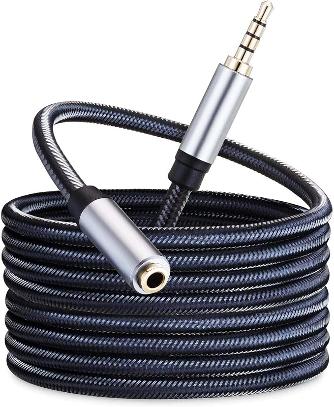 Audio Mic Extension Cable 6Ft,3.5mm Aux Headphone Extender 4-Pole Jack Plug Extension Lead Stereo Male to Female Braided Cord for Headset,TV,Laptop,Phone,Switch Lite,Car,PS4,Xbox and more(6Ft/2M)