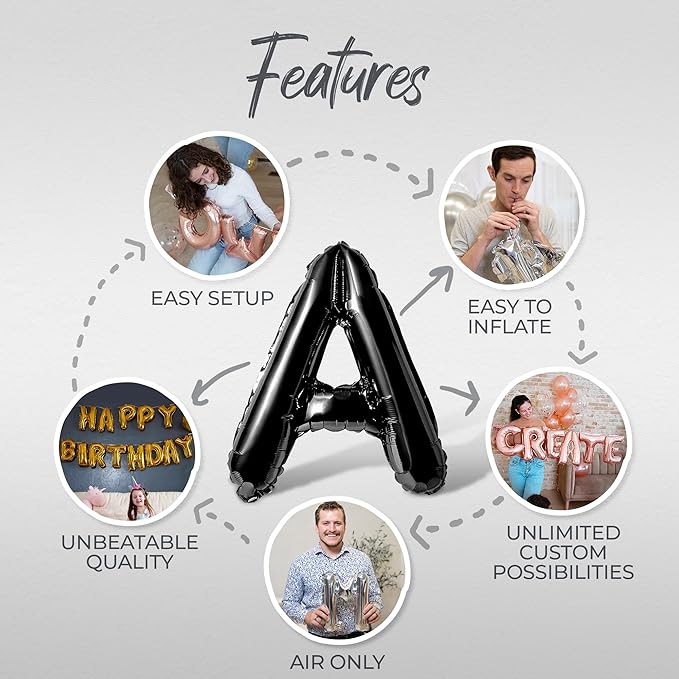 Letter Balloons - LOVE IS IN THE AIR 16" Inch Alphabet Letters Foil Mylar Balloon Valentines Day Party Banner (Black)