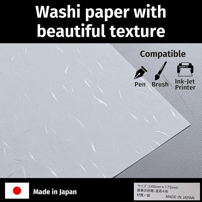 Japanese Iyo Washi Stationery Paper 80 Sheets (4x20 Sheets) Made in Japan, Notepad, Letter Paper, Greeting Card (9.7 x 6.9 inch), Compatible with Inkjet Printers