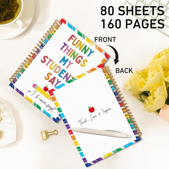 TWRVI Teacher Spiral Notebook, Teacher Appreciation Gifts College Ruled Notebook Journal for School Office Supplies, Funny Things My Students Say Journaling Notebooks 5.5"x8.3" 164 Pages