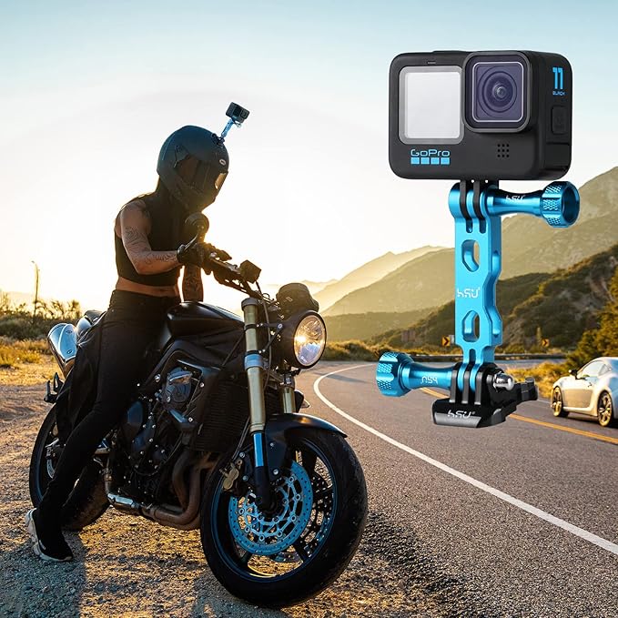 HSU (7 Pcs) All Aluminum Alloy Extension Arm Kit Metal Pole Mount Helmet Stick Extension Arm Mount for GoPro Hero 13/12/11/10/9/8/7/6/5 Black, DJI Osmo Action and More (11.8”/6.5”/3.3”) (Blue)