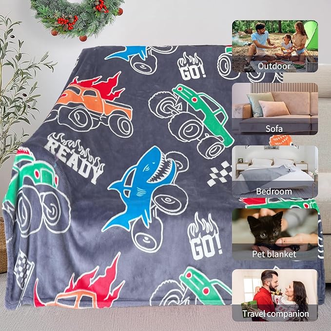 Truck Blanket for Boys, Glow in The Dark Blanket for Kids/Toddler/Baby, Soft Fleece Blankets and Throw, Birthday 40"x 60"
