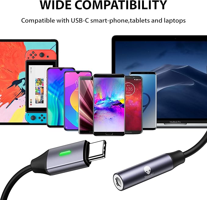 Stouchi USB C to 3.5mm Dongle Adapter, Type C Headphone Audio Jack Cable Cord Hi-Fi DAC Chip for iPhone 17/16 /15, Pixel 9/8 /7/6, iPad, Samsung Galaxy S25 S24 S23 Ultra (1, Grey, 0.38ft*1)