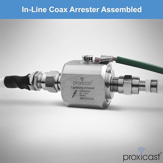 Proxicast Coaxial Lightning Arrester/Suppressor with Male/Female 75 Ohm F Connectors - Pro-Grade Coax Cable Surge Protector for Television (TV) / Satellite Dish Antennas & Cable Internet (ANT-272-002)