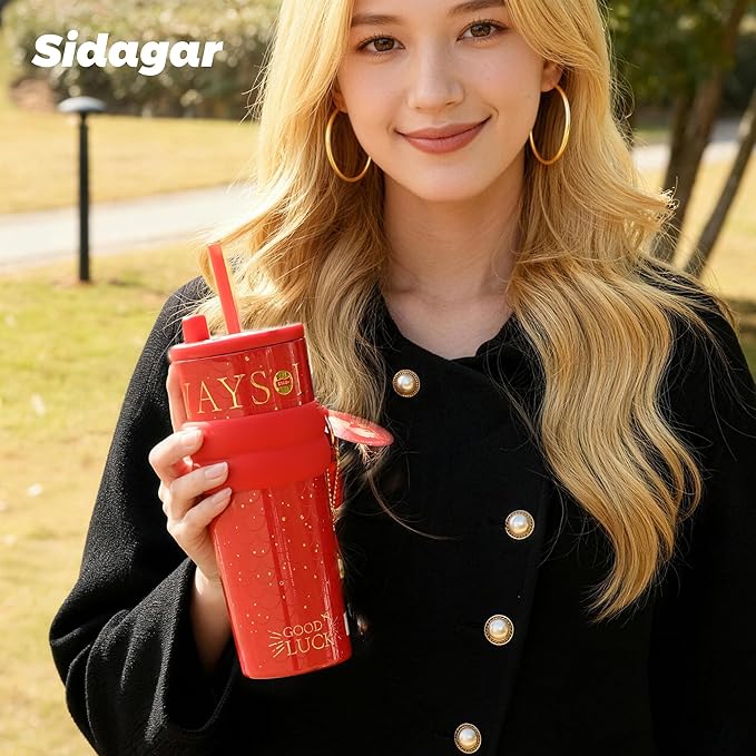 24 oz Tumbler with Lid and Straw, Insulated Coffee Mug Leak Proof, Portable Iced Travel Water Bottle, Reusable Thermal Coffee Cup, Gifts for Women, Scarlet Red