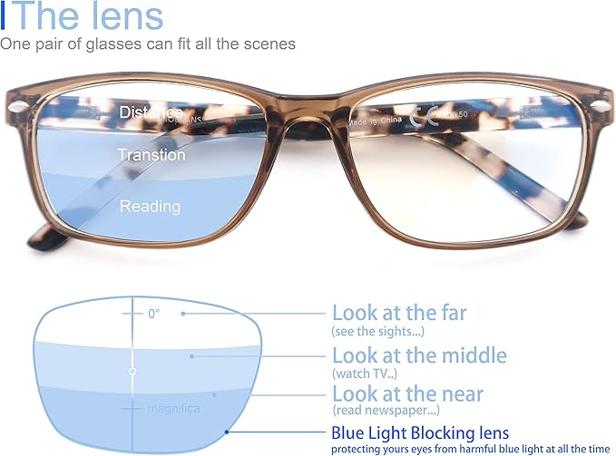 MODFANS Progressive Multifocus 1.0 Reading Glasses,Blue Light Blocking Glasses,Anti-Glare,Anti-Eye Fatigue,UV Protection for Computer/TV/Tablet/Phone,Readers with Comfort Sping Hinge