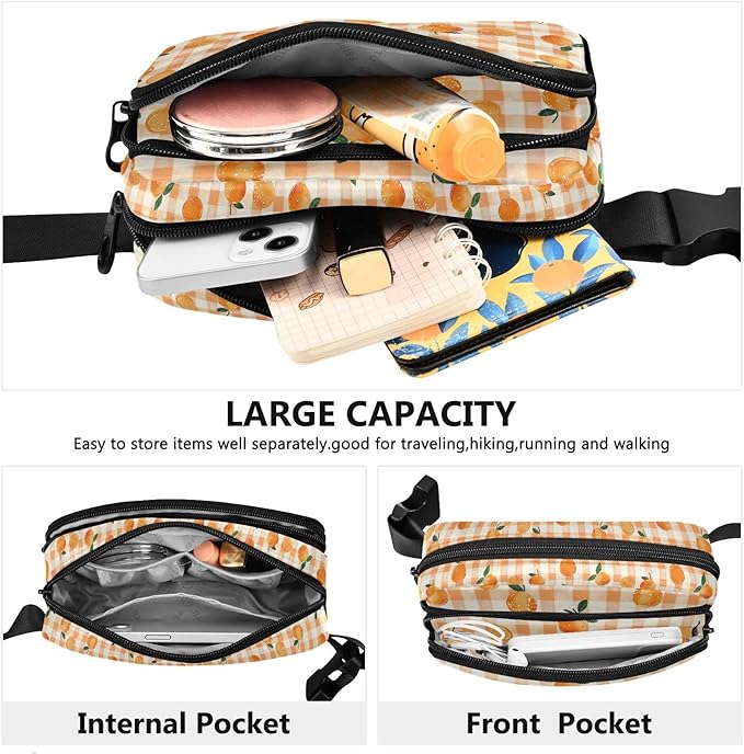 Orange Fruit Plaid Fanny Pack for Women Men Water Resistant Fashion Waist Packs with Adjustable Strap Belt Bag for Travel Workout Jogging Hiking 21219364