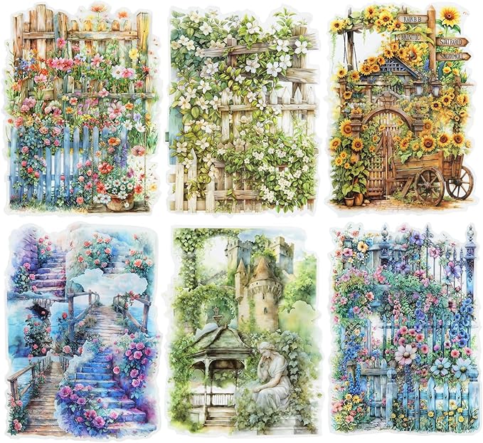 MiyouLuna 90Pcs Manor Fence PET Stickers, Vintage Garden and Floral Stickers for Scrapbooking, Journaling, DIY Crafts, with Organizer for Easy Storage